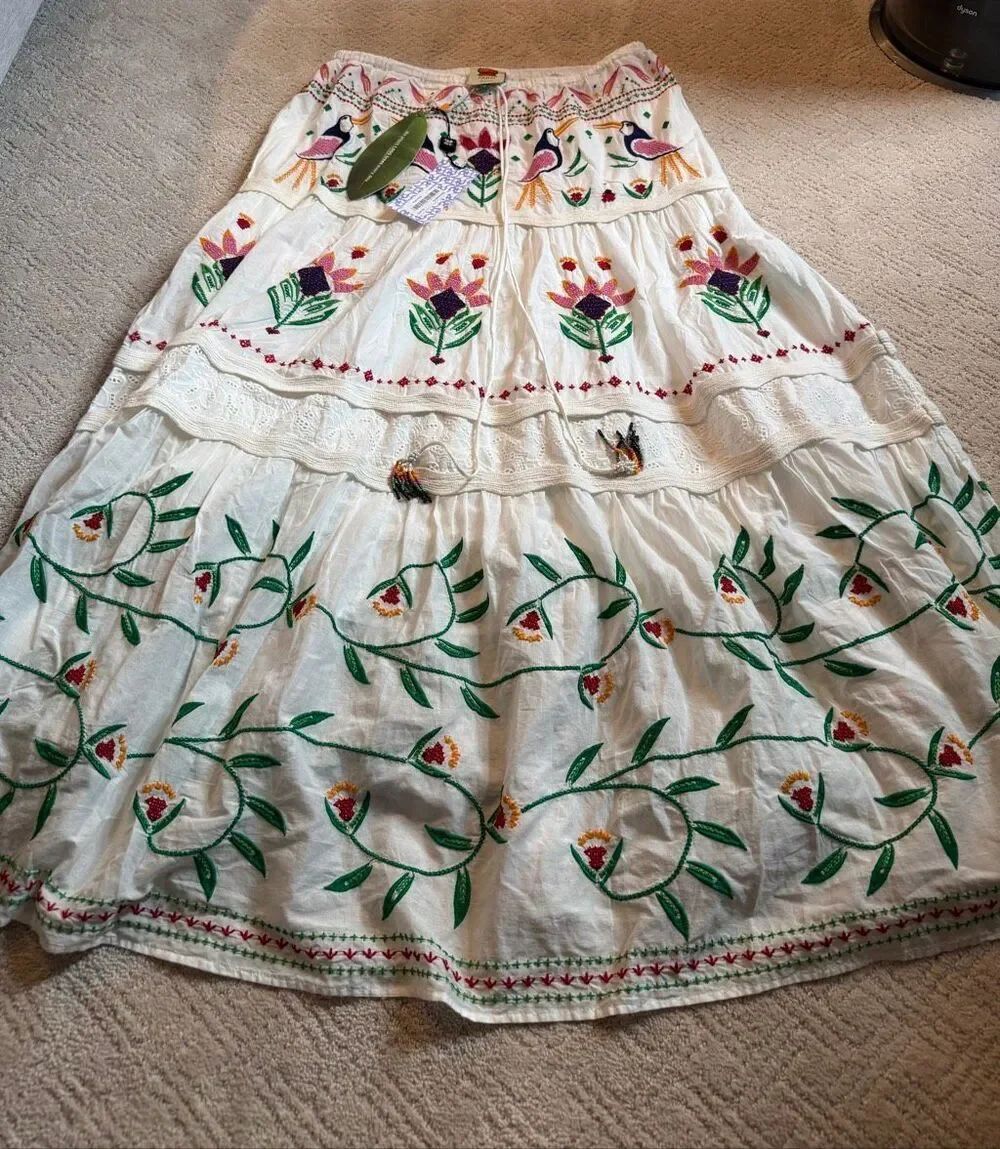 NWT Farm Rio Summer Garden Embroidered Maxi Skirt Size Large - Picture 4 of 11